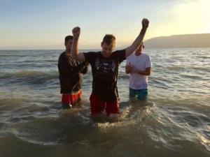 A Dayspring parent who accepted Jesus as his Savior after going on Dayspring's field study to Israel is baptized in the Sea of Galilee.